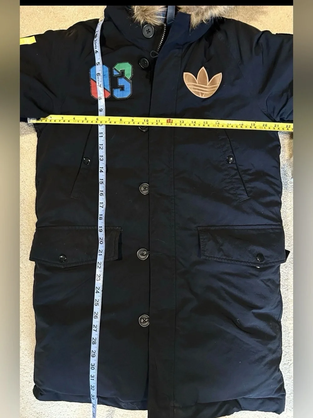 HTF Adidas Badge Down Jacket Black Size 095 Unisex Men’s Sm Wm Med EUC